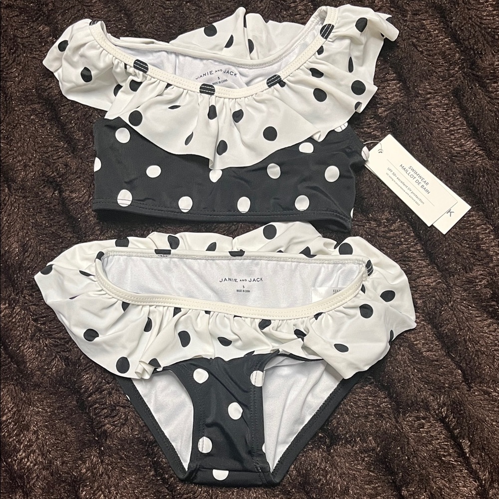 Janie and Jack Black and White Ruffle Bikini